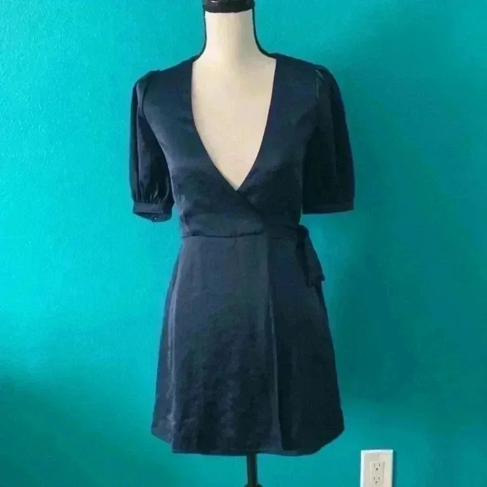 Aritzia Wilfred Navy Blue Lune Wrap Dress Size XS
